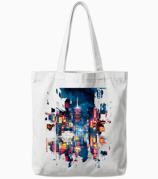 Japanischer Regen Backprint Tote Bags in White