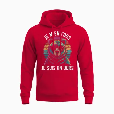 Je M'en Fous Je Suis Un Ours Funny Gift Animal Dad Bear T-Shirt, Black, S Unisex Hoodie - Red