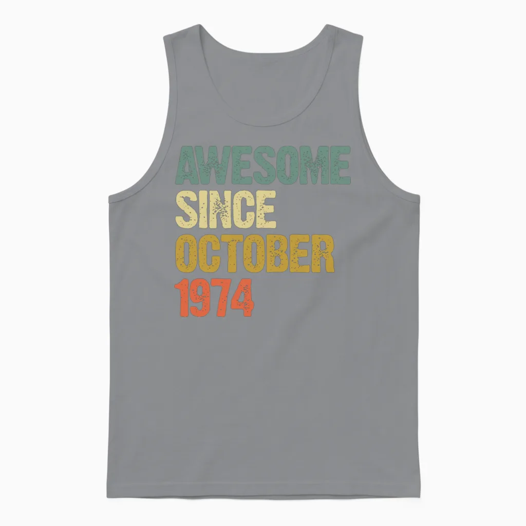 Awesome Since October 1974 Retro Vintage Gift Unisex Tank Top in Sport Grey