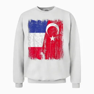 Half Flag of France Turkey Turkey Unisex Sweatshirt - White