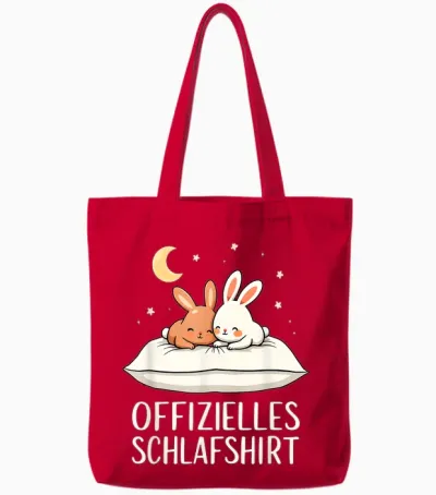 Official Sleep Shirt Rabbit Rabbit T-Shirt, Black Tote Bags - Red