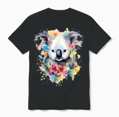 Koala Animal Colorful Pattern Painting Art Abstract Koala T-Shirt, White, S Unisex T-Shirt - Black