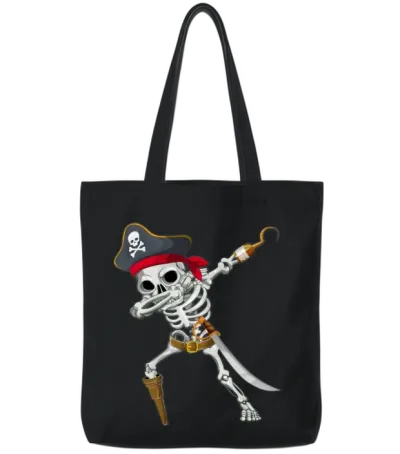 Halloween Dabbing Skeleton Pirate Tote Bags - Black