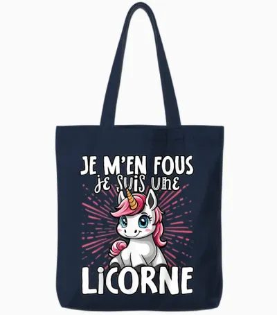 Je M'en Fous Je Suis Une Unicorn Soft T-Shirt, Black, S Tote Bags - Navy