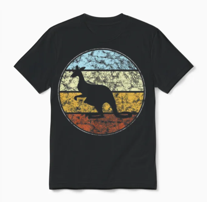 Kangaroo Retro Unisex T-Shirt in Black