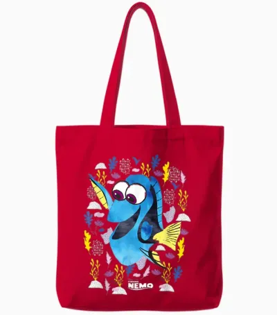Pixar Finding Nemo Dory Just Keep Swimming T-Shirt - Unisex Erwachsene, Schwarz, Kleidergröße 36, Kurzarm Tote Bags - Red
