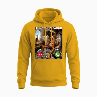 Rich Tung Sahur Money Calling Meme 67 Brainrot Luxury Vibes Unisex Hoodie - Gold