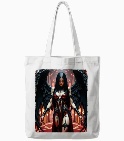 Printed Back T-Shirt - Sexy Brunette Fallen Angel Girl V#1 Tote Bags - White