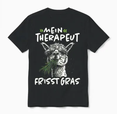 Mein Therapeut Frisst Gras Andenkamel Pako Alpaka Spruch Unisex T-Shirt - Black