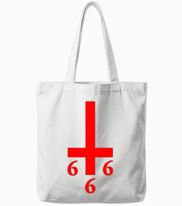 Umgedrehtes Kreuz 666 Satan Luzifer Antichrist Atheist Tote Bags in White