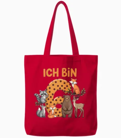 Kinder 6. Geburtstag Waldtiere Wald Tiere Reh Bär Geburtstags Tote Bags - Red