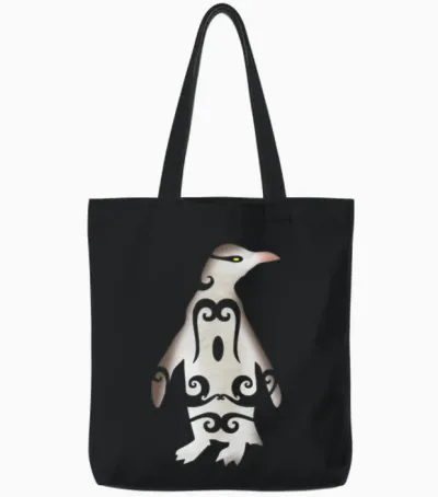 Maori Hoiho Yellow-Eyed Penguin Tribal Tattoo Gift Tote Bags - Black