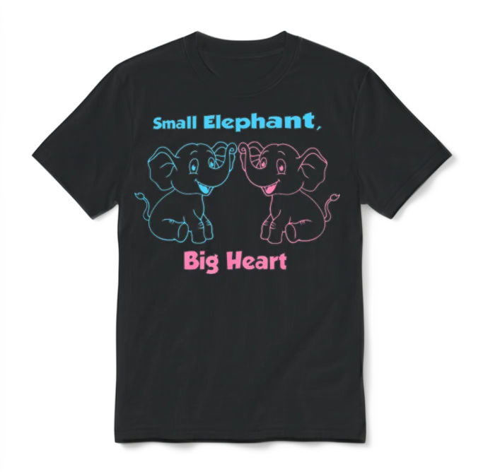 Small Elephant, Big Heart โ Cute Unisex T-Shirt - Black
