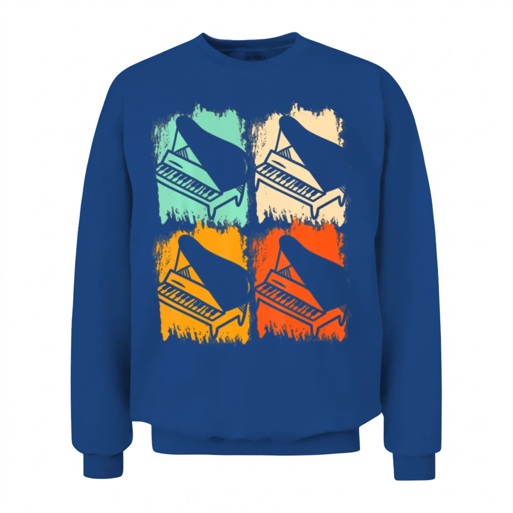 Retro Piano Pop Art Pianist Retro Keyboard Music Unisex Sweatshirt - Royal