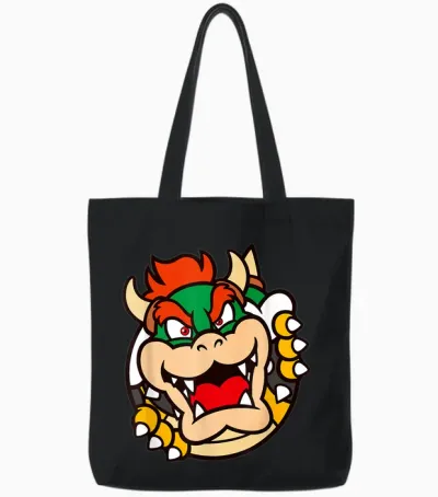 Super Mario Bros Bowser Big Koopa Breakout Portrait Tote Bags - Black