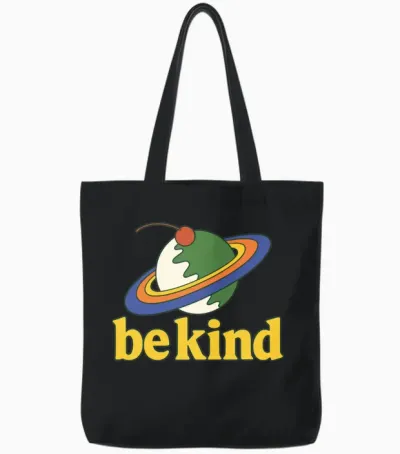 Retro Planet Be Kind Tote Bags - Black