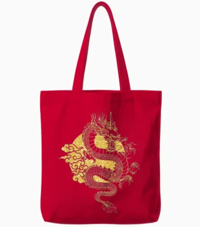Chinesischer Goldener Drache Tote Bags - Red