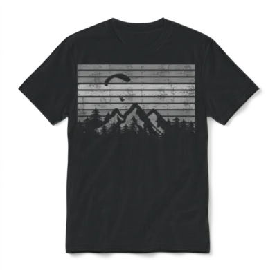 Retro Paragliding Over the Mountains Unisex T-Shirt - Black