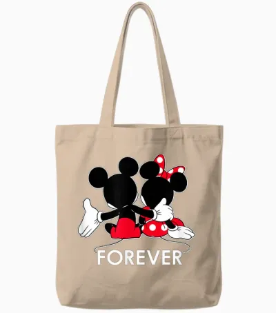 Disney Mickey and Minnie Mouse Silhouettes Forever T-Shirt Small Tote Bags - Natural