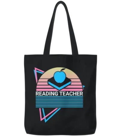 Reading Teacher Retro Tote Bags - Black