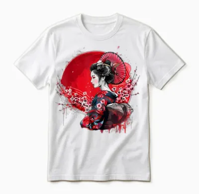 Japanese Kimono Geisha Sakura Cherry Blossom Japanese Art T-Shirt, Black, S Unisex T-Shirt - White