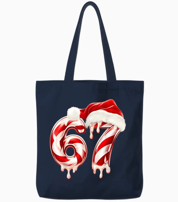 Melting Candy Cane 67 Christmas Design, Santa Hat Holiday Tote Bags in Navy