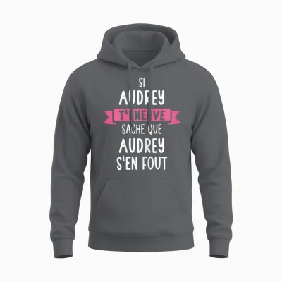 Gift Woman Humour Name Personalised Audrey T-Shirt, Black, Female X-Small Unisex Hoodie - Charcoal