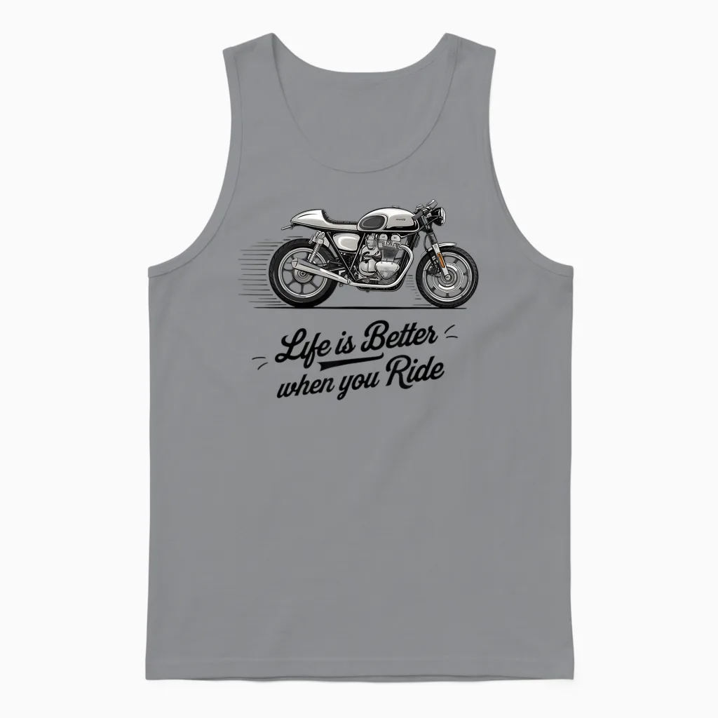 Life Is Better on a Classic Motorcycle, a Bicycle Cafe Racer Retro Unisex Tank Top in Sport Grey