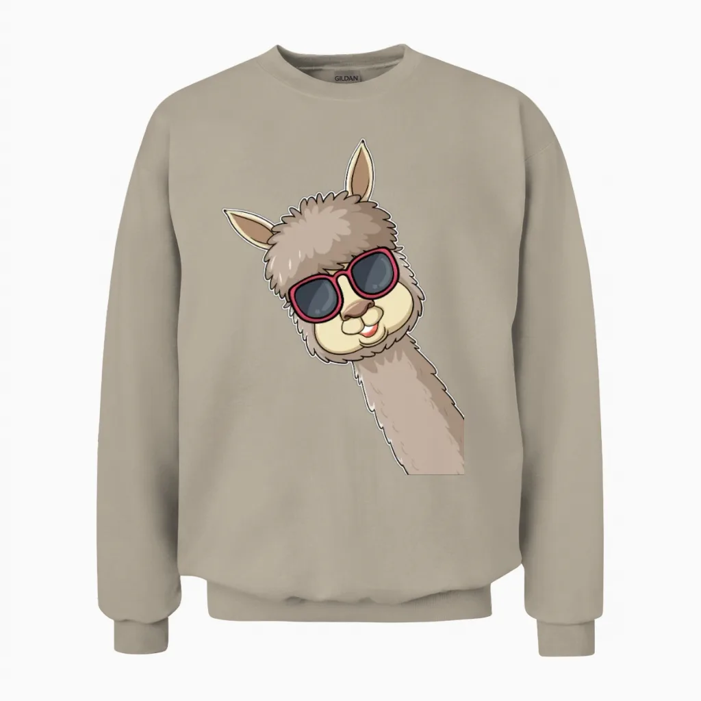 Funny Llama Sunglasses Llama Lover Funny Alpaca Unisex Sweatshirt - Sand