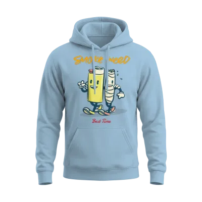 Cartoon Art Smoke Weed Unisex Hoodie - Light Blue