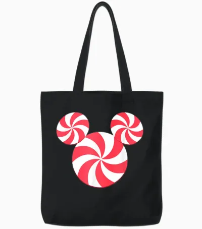 Disney Mickey Mouse Icon Christmas Peppermint Candy Holiday Tote Bags - Black
