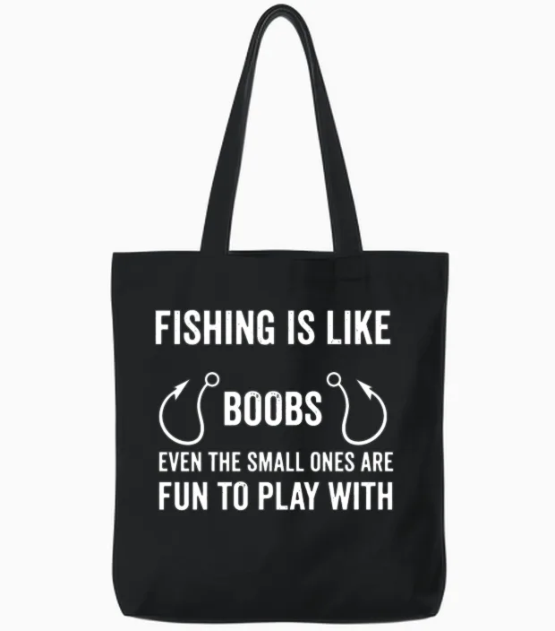 Funny Fishing Tote Bags in Black