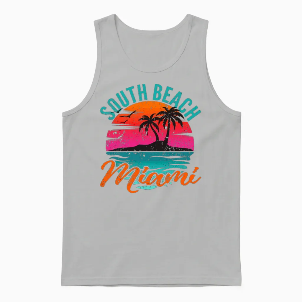 South Beach Miami Florida Sunset Vacation Unisex Tank Top in Ash