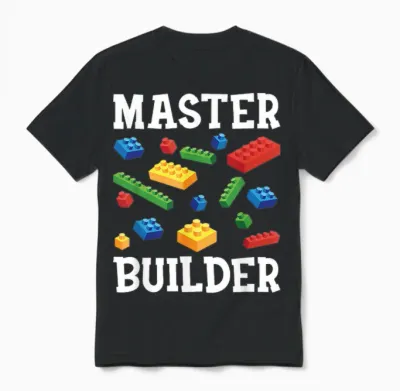 Master Builder Kids Block Building Brick Builder Unisex T-Shirt - Black