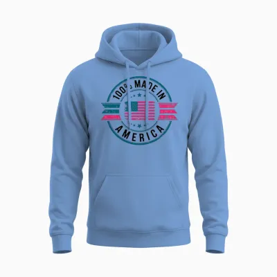 100 Percent Made in American Usa Flag Emblem Unisex Hoodie - Carolina Blue