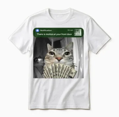 There Is Motion at Your Front Door Funny Cat Motion Meme Unisex T-Shirt - White