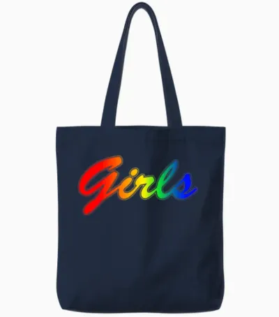 Girls Rainbow Lettering Retro Tote Bags - Navy