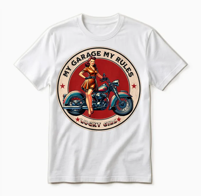 Garage Pinup Girl Moto Pour Homme Et Femme Unisex T-Shirt in White