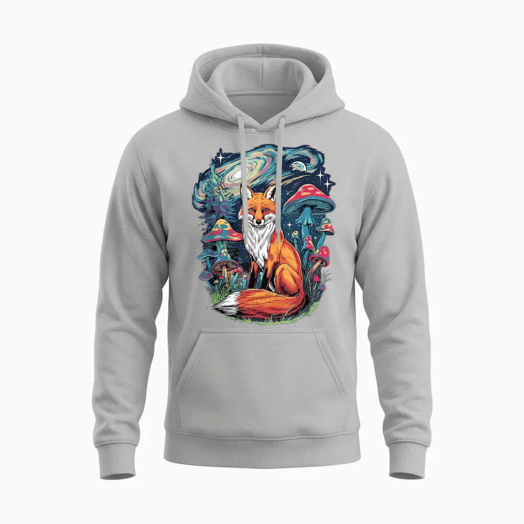 Trippy Psychedelic Fox Foxes Unisex Hoodie in Ash
