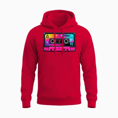 Retro 90s Cassette Unisex Hoodie - Red