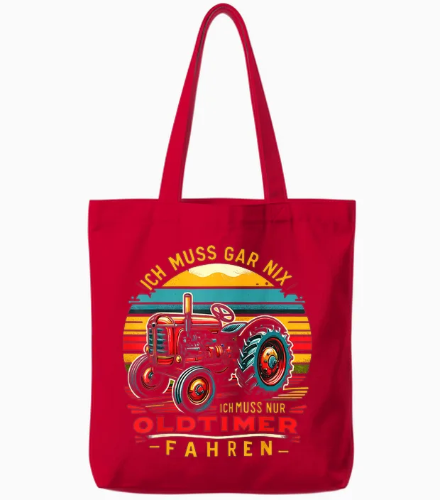 Artipalati Geschenke Oldtimer Traktor Landwirt Landwirtschaft Bauer Trecker T-Shirt Schwarz Klein Tote Bags in Red