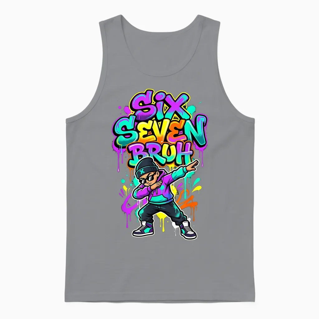 Six Seven 67 Schule Gen Alpha Slang Meme Unisex Tank Top in Sport Grey