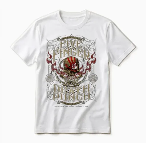 Five Finger Death Punch - 100 Proof T-Shirt - Unisex-Adult, Black, Small Unisex T-Shirt - White