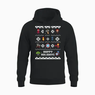 Marvel Avengers Christmas Sweater Happy Holidays Unisex Hoodie - Black