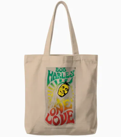 Iconic Bob Marley Music Poster - One Love T-Shirt, Black, S Tote Bags - Natural
