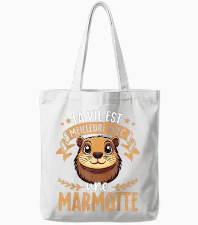 Je M'en Fous Je Suis Une Marmot - Sweet Marmot T-Shirt, Black, S Tote Bags - White