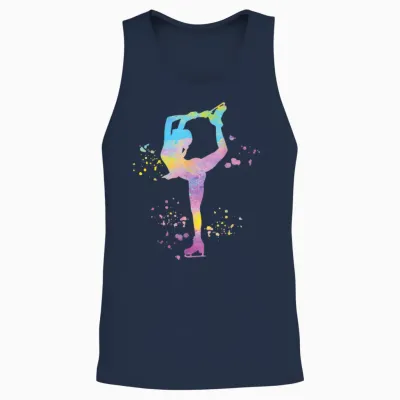 Iceskating Figure Skating Ice Dancing Accessoires Bunte Mädchen Eiskunstlauf Eislaufen T-Shirt Multicolored Crew Neck Halbarm Small Polyester 100% Klassisch Sportswear Mädchen Unisex Tank Top - Navy