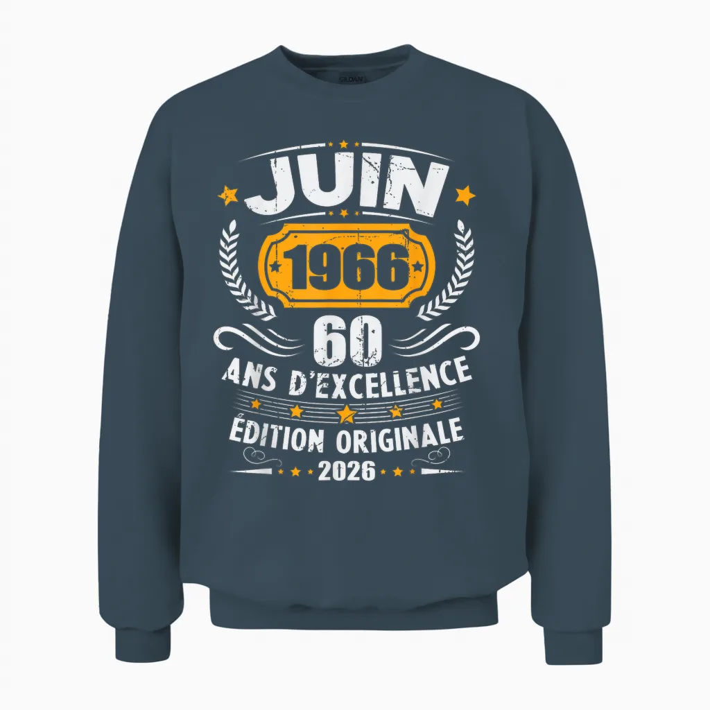 Vintage Juin 1966 Cadeau Anniversaire 60 Ans Hommes Femmes Unisex Sweatshirt in Dark Heather