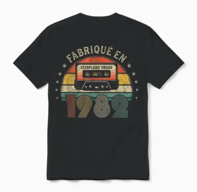 Fabriqué En 1982 Vintage Cassette - Cadeau Anniversaire 1982 Unisex T-Shirt - Black