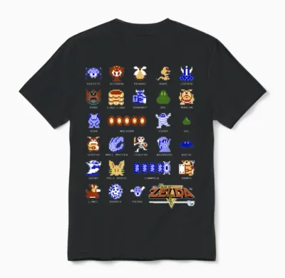 Legend of Zelda Character Pixel Art Portrait Grid Unisex T-Shirt - Black